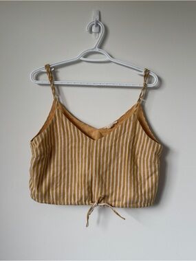 Striped Linen Blend Crop Top | Mustard Yellow Summer Tank | Coastal Euro Summer